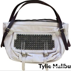 TYLIE MALIBU LEATHER Hobo Shoulder Tote Bag Cream with studs
